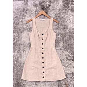 New Reformation Dress 0 Womens Linen Scoop Neck Sleeveless Button Front Mini